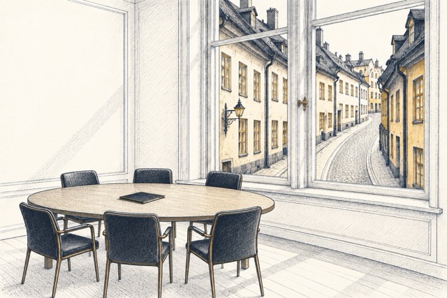 officelawfirm Illustrative Scandinavian meeting room with contract papers and a pen
